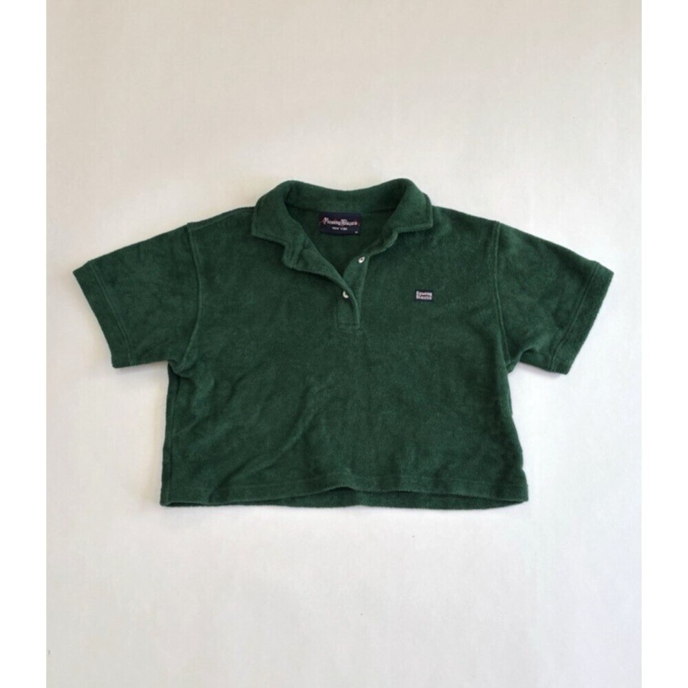 Rowing Blazers NY Terry Cropped Polo Shirt Green Organic Cotton - Medium